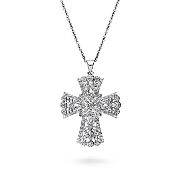 BERRICLE Necklaces Cross CZ Pendant Necklace in Sterling Silver