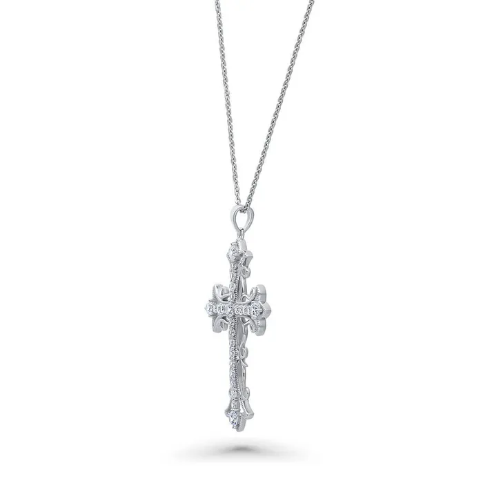 BERRICLE Necklaces Cross Milgrain CZ Necklace in Sterling Silver