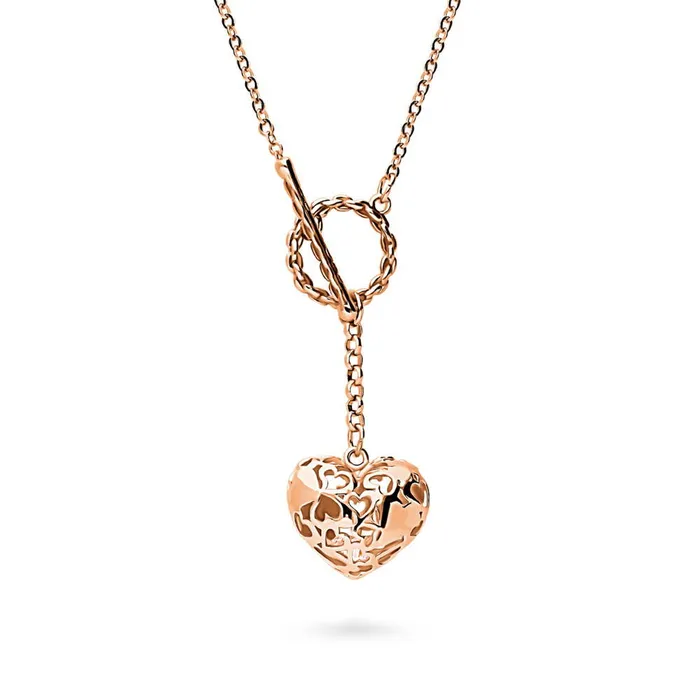 BERRICLE Necklaces Heart Open Circle CZ Toggle Lariat Necklace