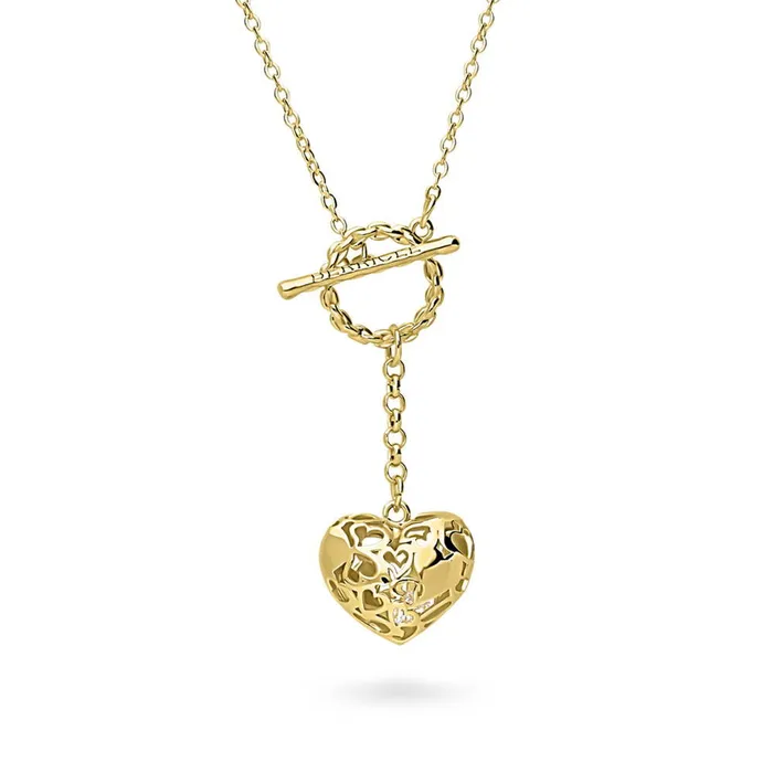 BERRICLE Necklaces Heart Open Circle CZ Toggle Lariat Necklace