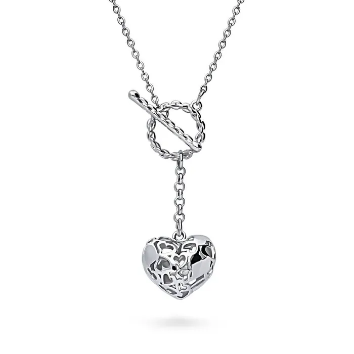 BERRICLE Necklaces Heart Open Circle CZ Toggle Lariat Necklace