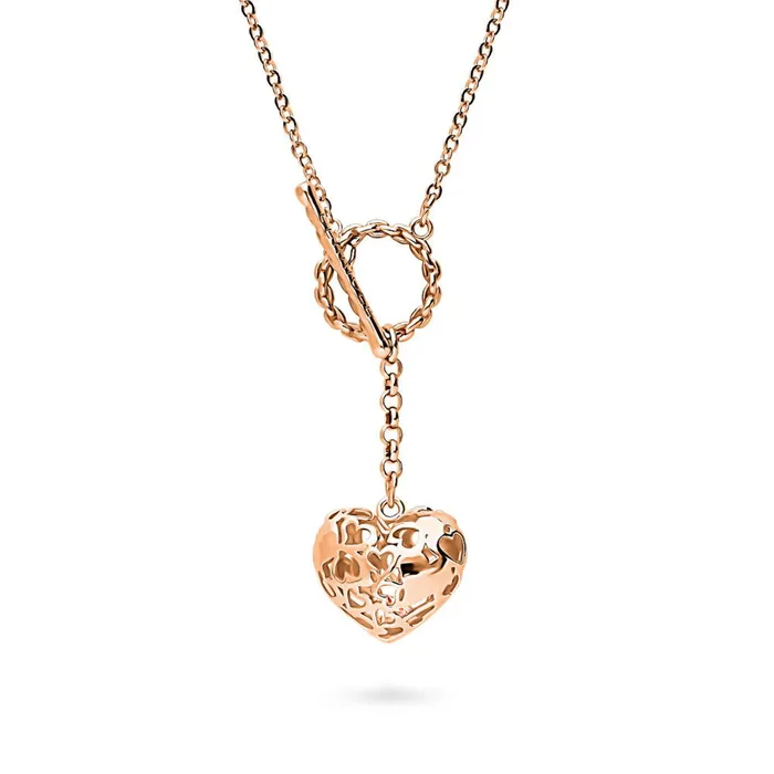 BERRICLE Necklaces Heart Open Circle CZ Toggle Lariat Necklace