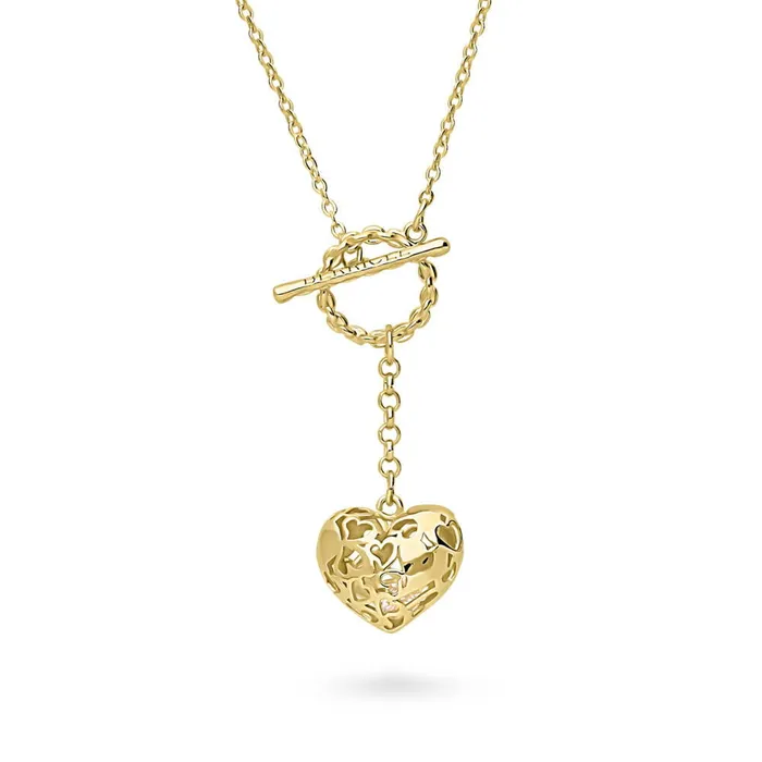 BERRICLE Necklaces Heart Open Circle CZ Toggle Lariat Necklace