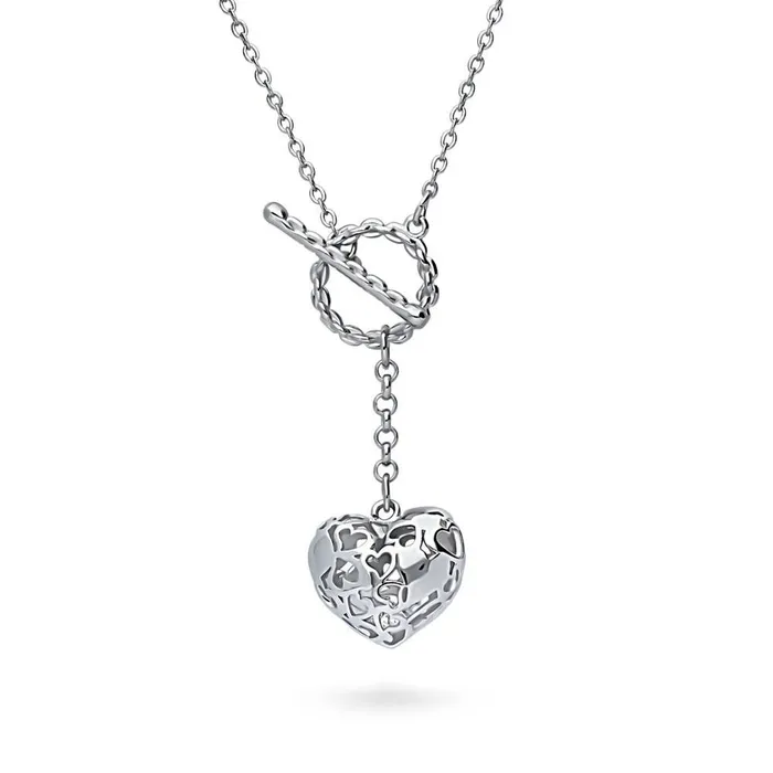 BERRICLE Necklaces Heart Open Circle CZ Toggle Lariat Necklace