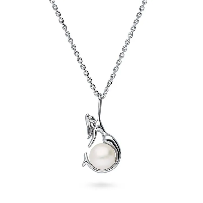 BERRICLE Necklaces Mermaid Button Cultured Pearl Necklace in Sterling Silver