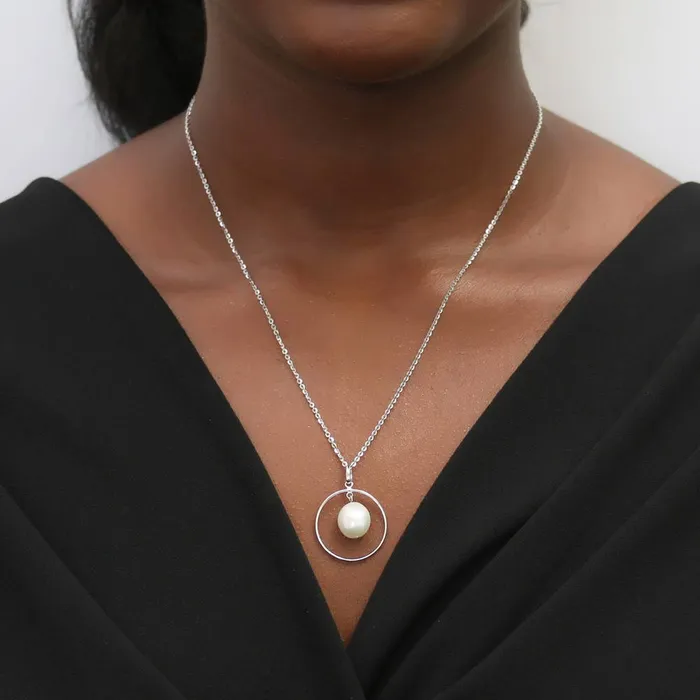 BERRICLE Necklaces Open Circle Baroque Cultured Pearl Necklace in Sterling Silver