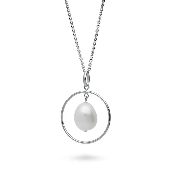 BERRICLE Necklaces Open Circle Baroque Cultured Pearl Necklace in Sterling Silver