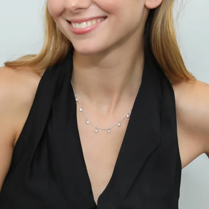 BERRICLE Necklaces Rhombus CZ Station Necklace in Sterling Silver