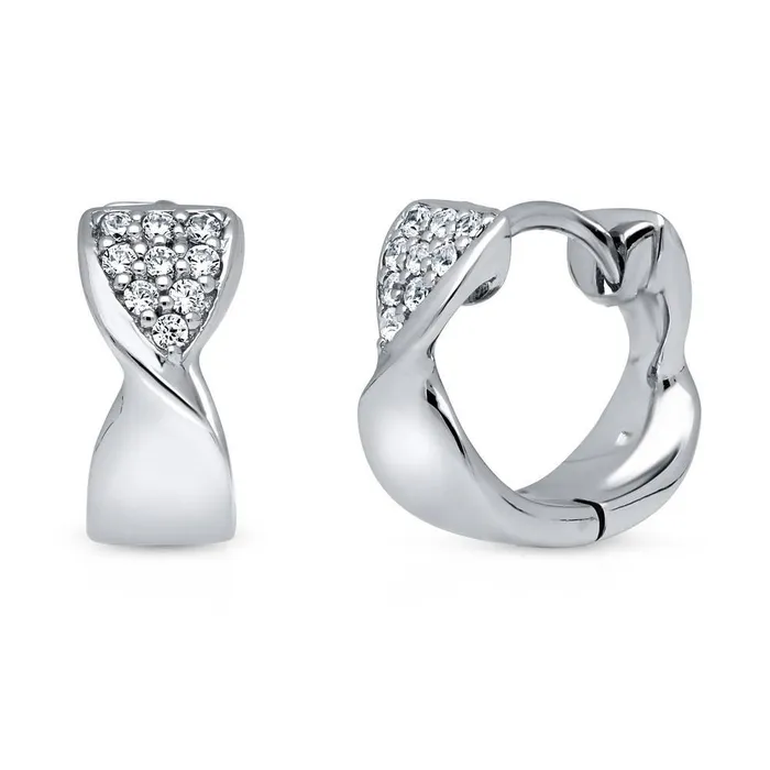 BERRICLE Ribbon CZ Small Huggie Earrings in Sterling Silver 05 Earrings