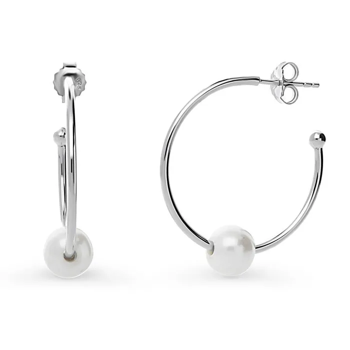 BERRICLE Solitaire Cultured Pearl Hoop Earrings in Sterling Silver 115 Earrings BERRICLE Solitaire Cultured Pearl Hoop Earrings in Sterling Silver 115 Earrings