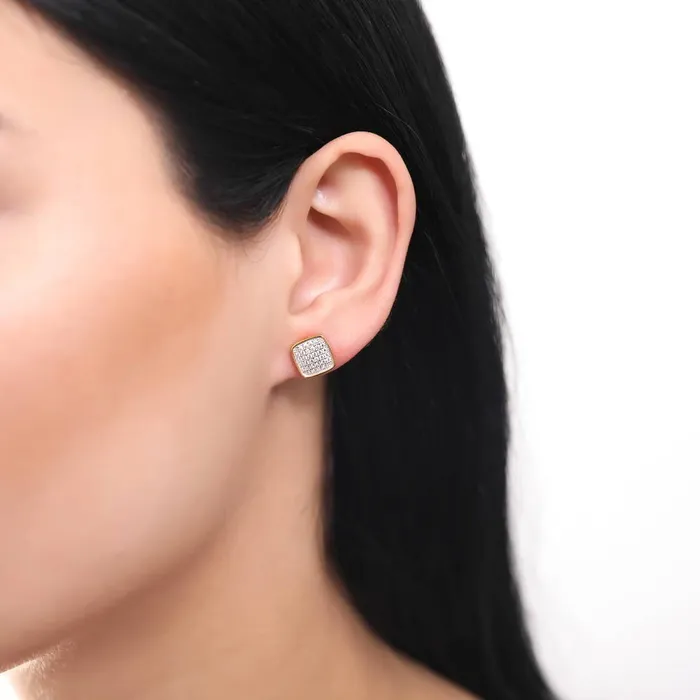 BERRICLE Square CZ Stud Earrings in Gold Flashed Sterling Silver Earrings