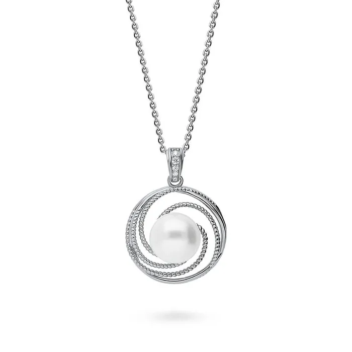 BERRICLE Woven Solitaire Button Cultured Pearl Necklace in Sterling Silver Necklaces BERRICLE Woven Solitaire Button Cultured Pearl Necklace in Sterling Silver Necklaces