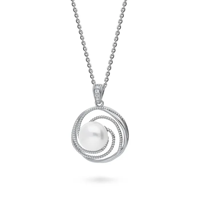BERRICLE Woven Solitaire Button Cultured Pearl Necklace in Sterling Silver Necklaces