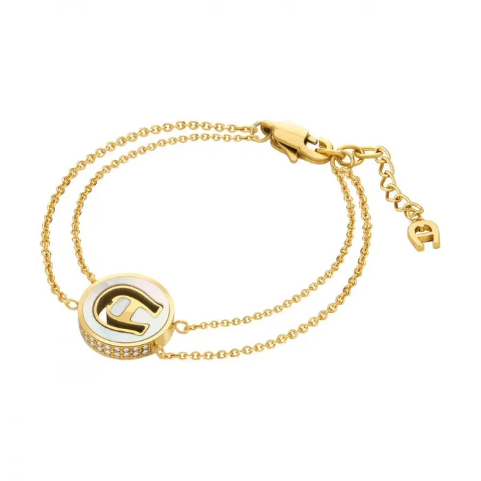 Bracelets Aigner Aigner Lucia Ladies Round MOP Gold Plated Bracelet With Crystals Bracelets Aigner Aigner Lucia Ladies Round MOP Gold Plated Bracelet With Crystals