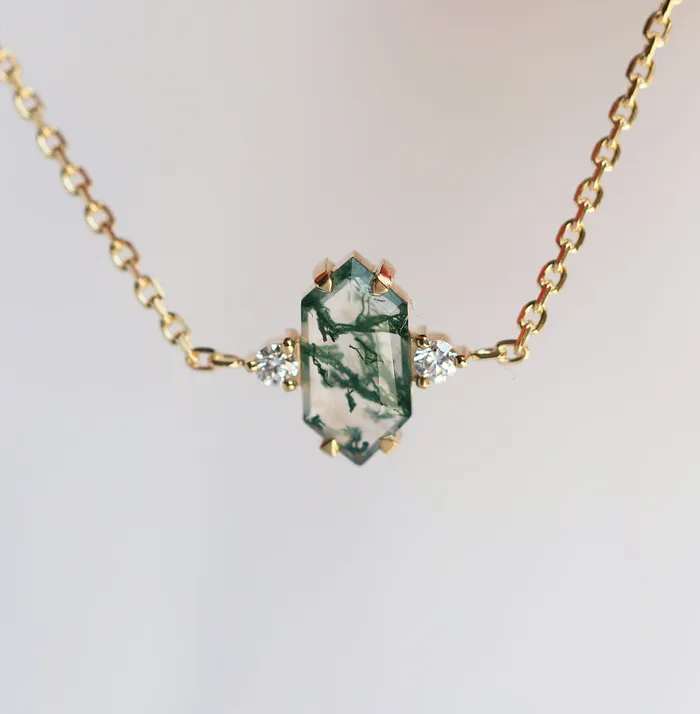 Bracelets Capucinne Hayley Hexagon Moss Agate Bracelet With Diamonds