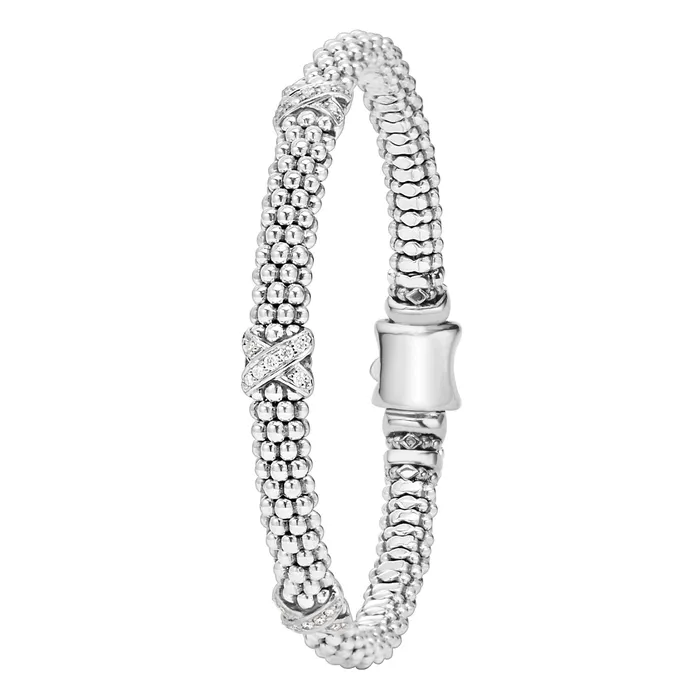 Bracelets Embrace Three Station Silver X Diamond Bracelet 6mm Lagos Bracelets Embrace Three Station Silver X Diamond Bracelet 6mm Lagos