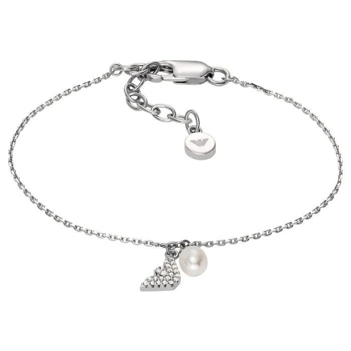 Bracelets Emporio Armani Emporio Armani Ladies Logo and Pearl Sterling Silver Bracelet Bracelets Emporio Armani Emporio Armani Ladies Logo and Pearl Sterling Silver Bracelet