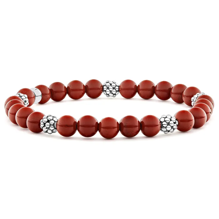 Bracelets LAGOS Signature Caviar Five Station Silver Red Jasper Bead Bracelet Bracelets LAGOS Signature Caviar Five Station Silver Red Jasper Bead Bracelet