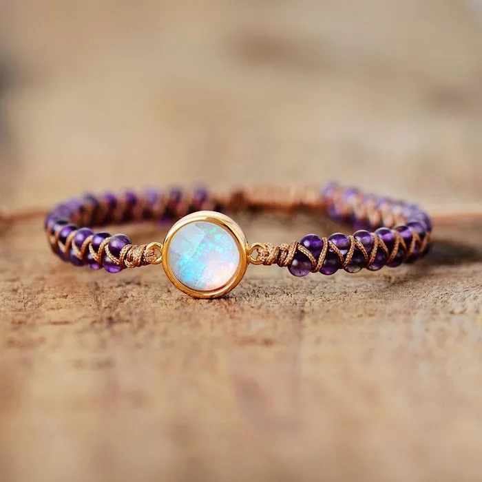 Bracelets Natural Amethyst Opal String Braided Bracelet WickedAF