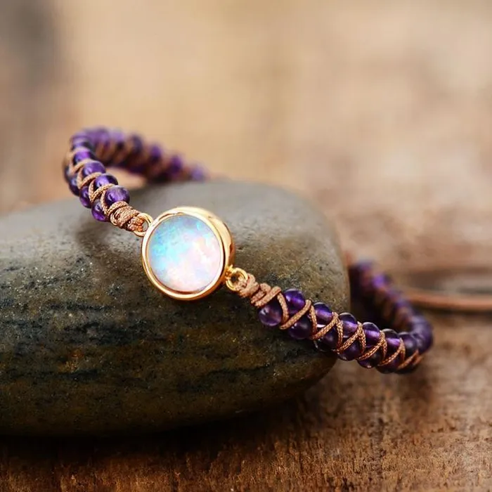 Bracelets Natural Amethyst Opal String Braided Bracelet WickedAF
