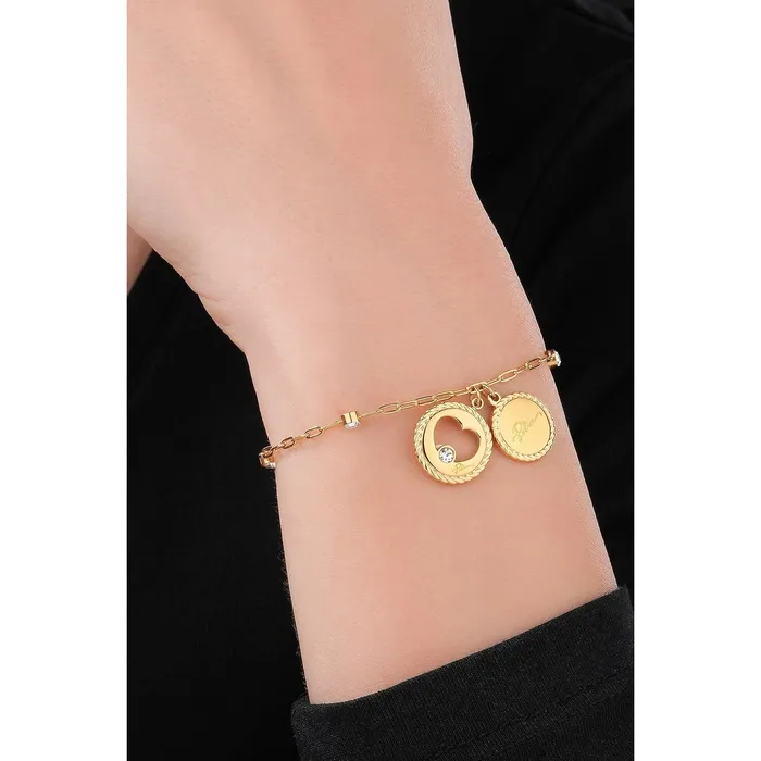 Bracelets Police Police Amour Gold Plated Ladies Bracelet With Charms and Crystals
