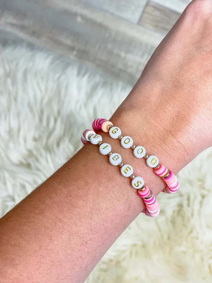Bracelets Prep Obsessed ESS Good Vibes Stretch Bracelet Set Pink Multi