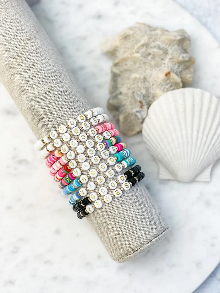 Bracelets Prep Obsessed ESS Good Vibes Stretch Bracelet Set Pink Multi Bracelets Prep Obsessed ESS Good Vibes Stretch Bracelet Set Pink Multi
