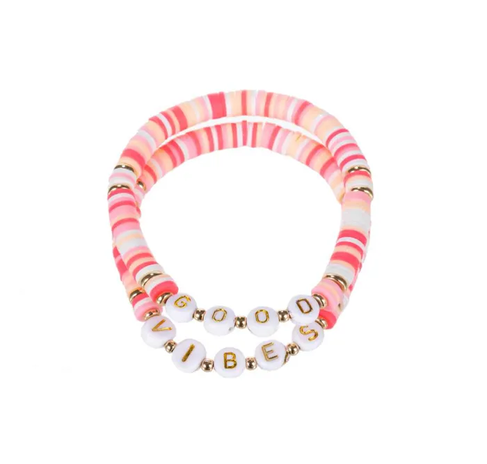 Bracelets Prep Obsessed ESS Good Vibes Stretch Bracelet Set Pink Multi Bracelets Prep Obsessed ESS Good Vibes Stretch Bracelet Set Pink Multi