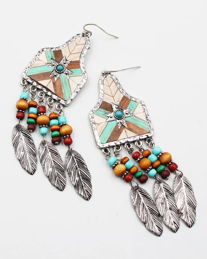 Cow Tag Shape Metal Feather Fringe Earrings 071422 Earrings Cow Tag Shape Metal Feather Fringe Earrings 071422 Earrings