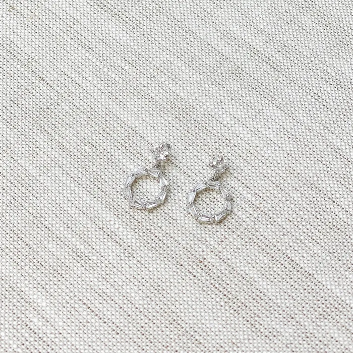 Cubic Zirconia Baguette Circle Dangle Earrings Silver Prep Obsessed SL Earrings