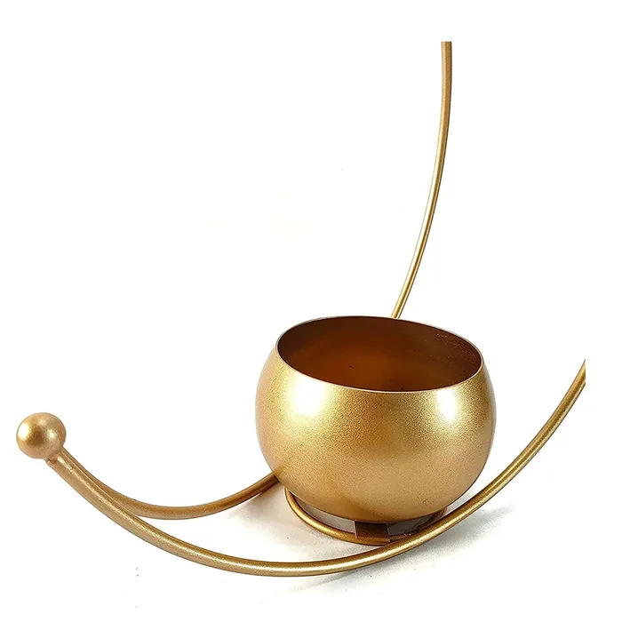 Dropshipped via Social Commerce Network Earrings YABIE ARTS Designer Flower Vase with Gold Designer Vase Gold Metal Moon Shape Flower Pot Table Decorative Flower Pot Home Decor vase