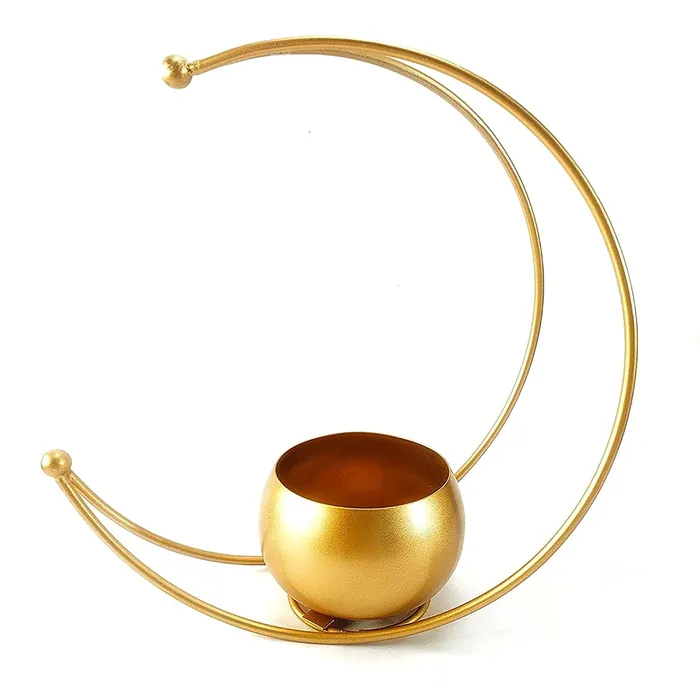 Dropshipped via Social Commerce Network Earrings YABIE ARTS Designer Flower Vase with Gold Designer Vase Gold Metal Moon Shape Flower Pot Table Decorative Flower Pot Home Decor vase