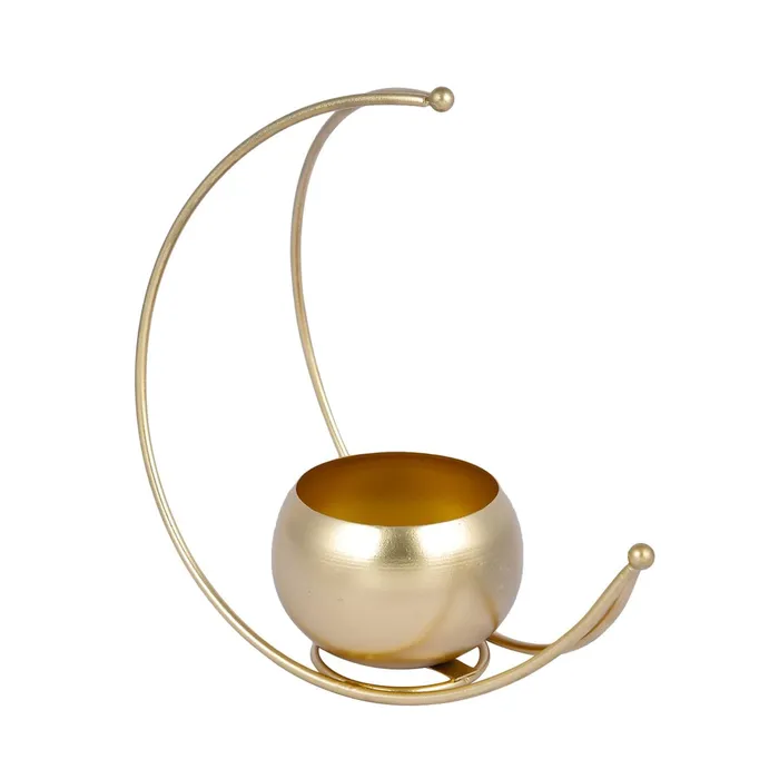 Dropshipped via Social Commerce Network Earrings YABIE ARTS Designer Flower Vase with Gold Designer Vase Gold Metal Moon Shape Flower Pot Table Decorative Flower Pot Home Decor vase