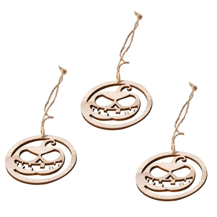 Dropshipped via Social Commerce Network Necklaces 3xWood Round Halloween Hanging Decorations Pendant3 Jute Rope Pumpkin