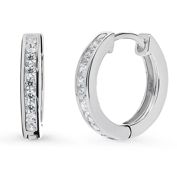 Earrings Bar CZ Medium Hoop Earrings in Sterling Silver 064 BERRICLE