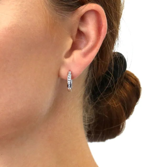 Earrings Bar CZ Medium Hoop Earrings in Sterling Silver 064 BERRICLE