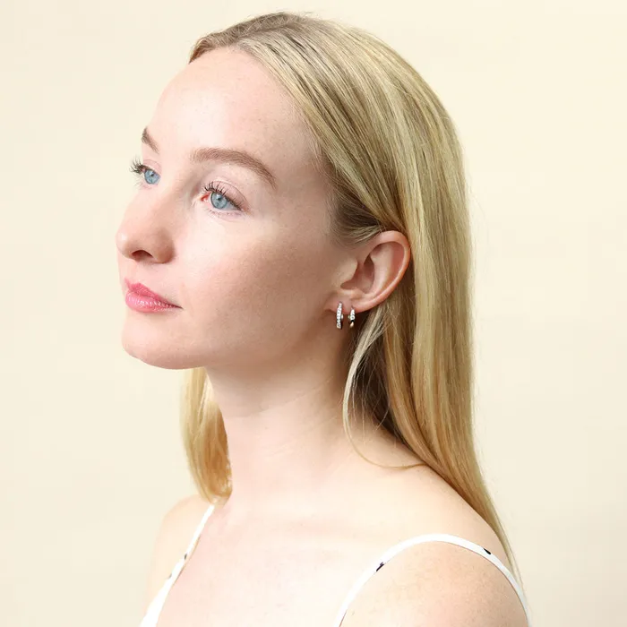 Earrings Bar CZ Medium Hoop Earrings in Sterling Silver 064 BERRICLE