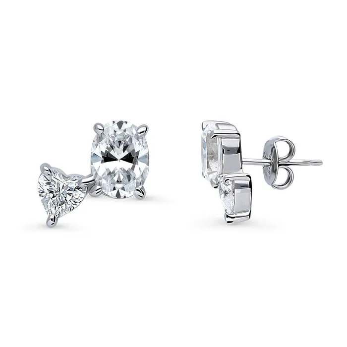 Earrings BERRICLE 2Stone CZ Stud Earrings in Sterling Silver