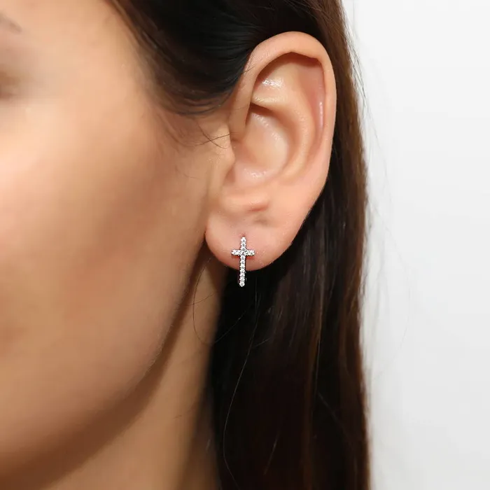 Earrings BERRICLE Cross CZ Small Huggie Earrings in Sterling Silver 05