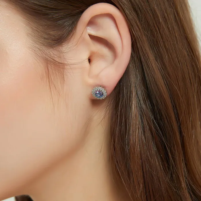 Earrings BERRICLE Halo Kaleidoscope CZ Stud Earrings in Sterling Silver