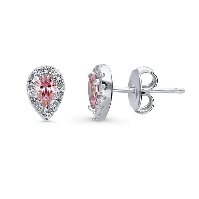 Earrings BERRICLE Halo Pear CZ Stud Earrings in Sterling Silver