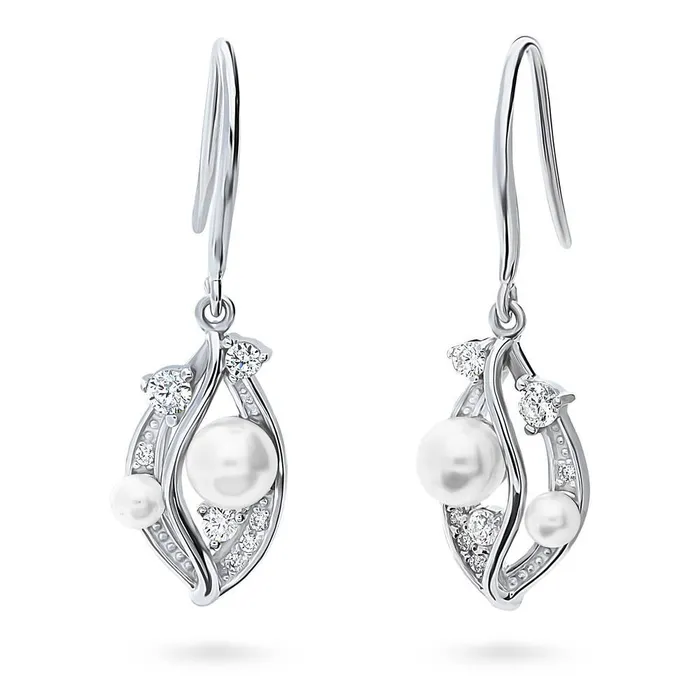 Earrings BERRICLE Imitation Pearl Fish Hook Earrings in Sterling Silver