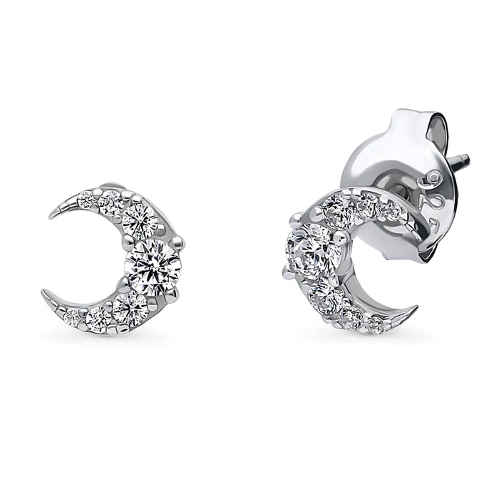 Earrings BERRICLE Moon CZ Stud Earrings in Sterling Silver