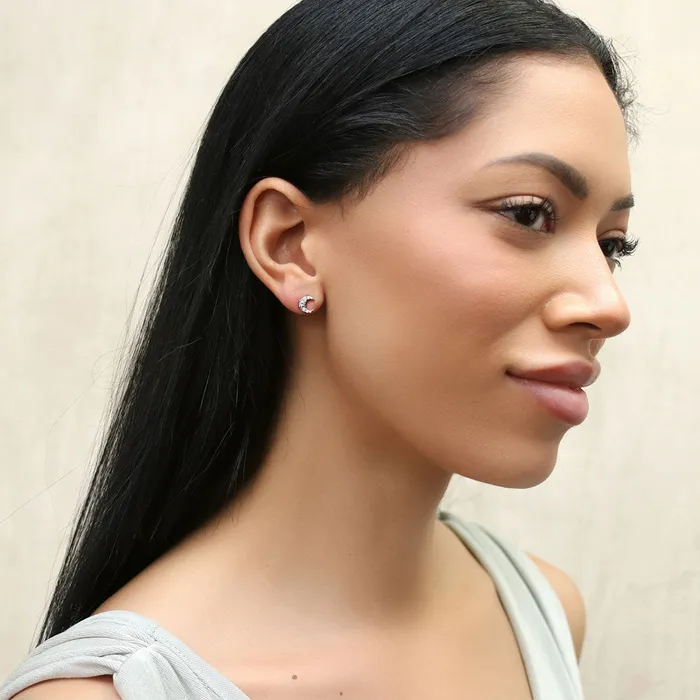Earrings BERRICLE Moon CZ Stud Earrings in Sterling Silver