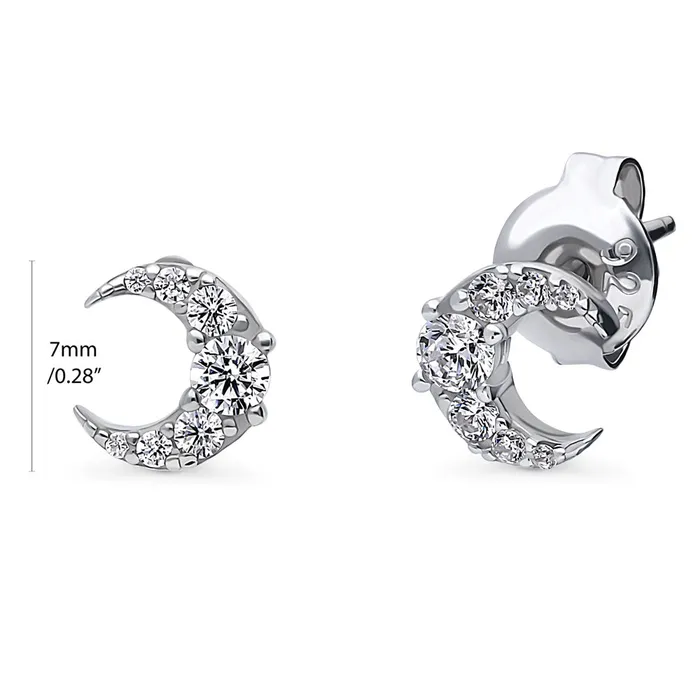 Earrings BERRICLE Moon CZ Stud Earrings in Sterling Silver
