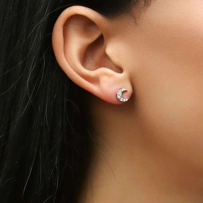 Earrings BERRICLE Moon CZ Stud Earrings in Sterling Silver