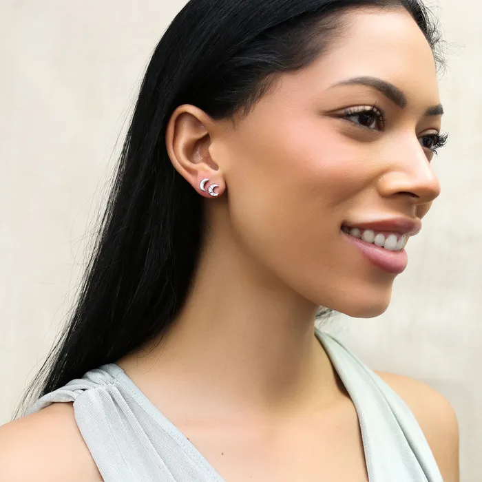 Earrings BERRICLE Moon CZ Stud Earrings in Sterling Silver