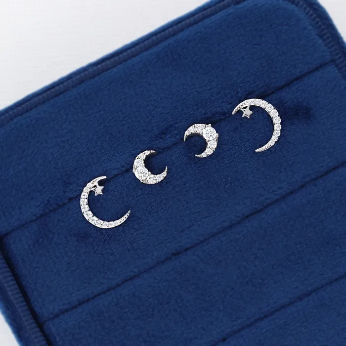 Earrings BERRICLE Moon CZ Stud Earrings in Sterling Silver