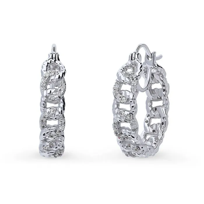Earrings BERRICLE Woven CZ Medium Hoop Earrings in Sterling Silver 09