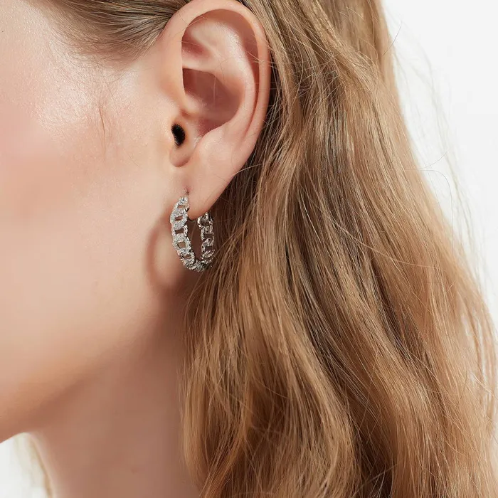 Earrings BERRICLE Woven CZ Medium Hoop Earrings in Sterling Silver 09